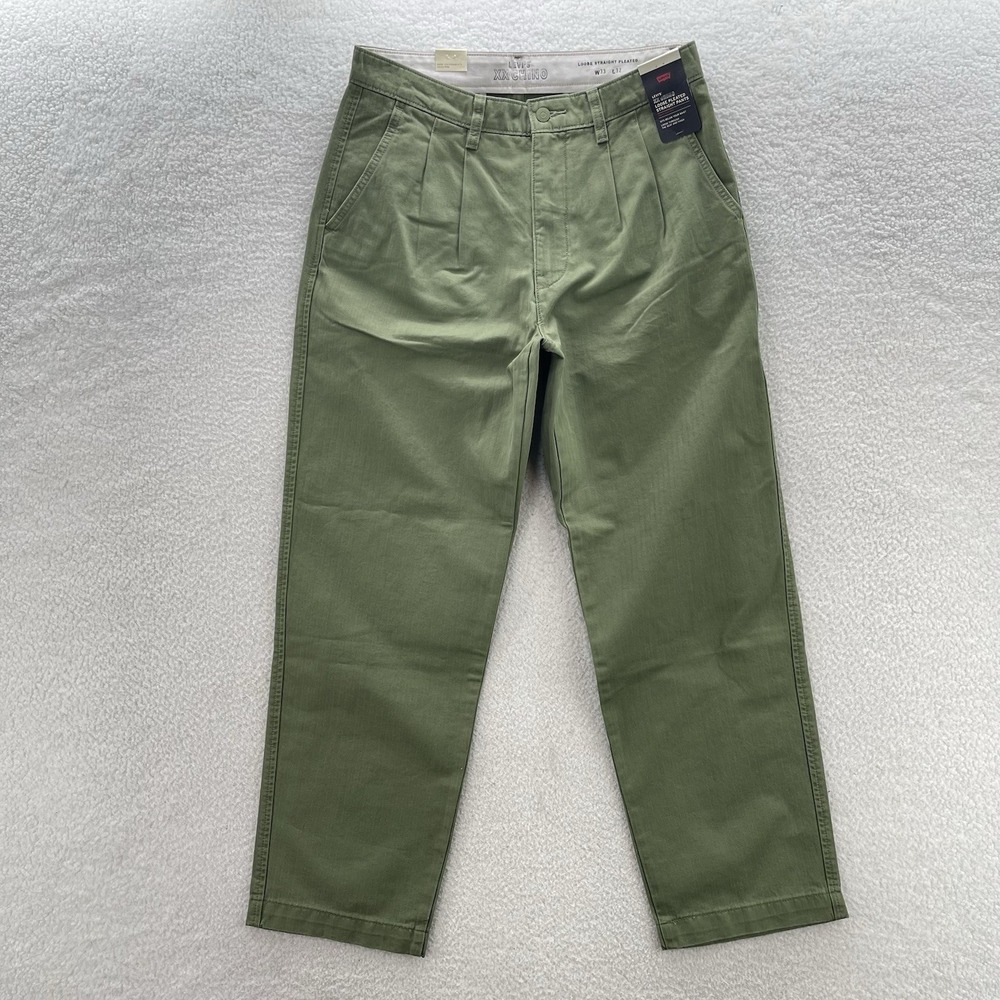Levis XX Chino Pants Mens 33x32 Green Olive Loose Pleated Y2K Baggy Military NEW